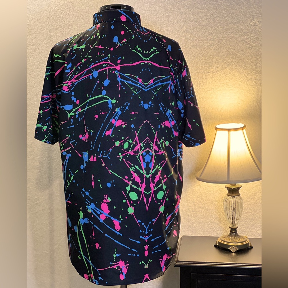 🌟Extra-Large 90’s Splatter ‘B Fresh’ Button-Down Stretch Shirt! 🌟